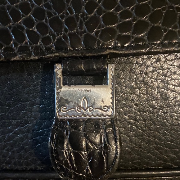 Brighton Black Crocodile Embossed Leather Crossbody Wallet Bag Silver Accents - Picture 7 of 13